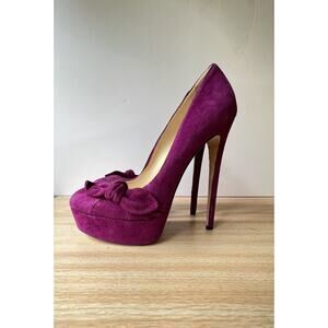 Jimmy Choo Kenedy 150 Purple Suede Knotted Bow Size EU 39 Platform Pumps US 8